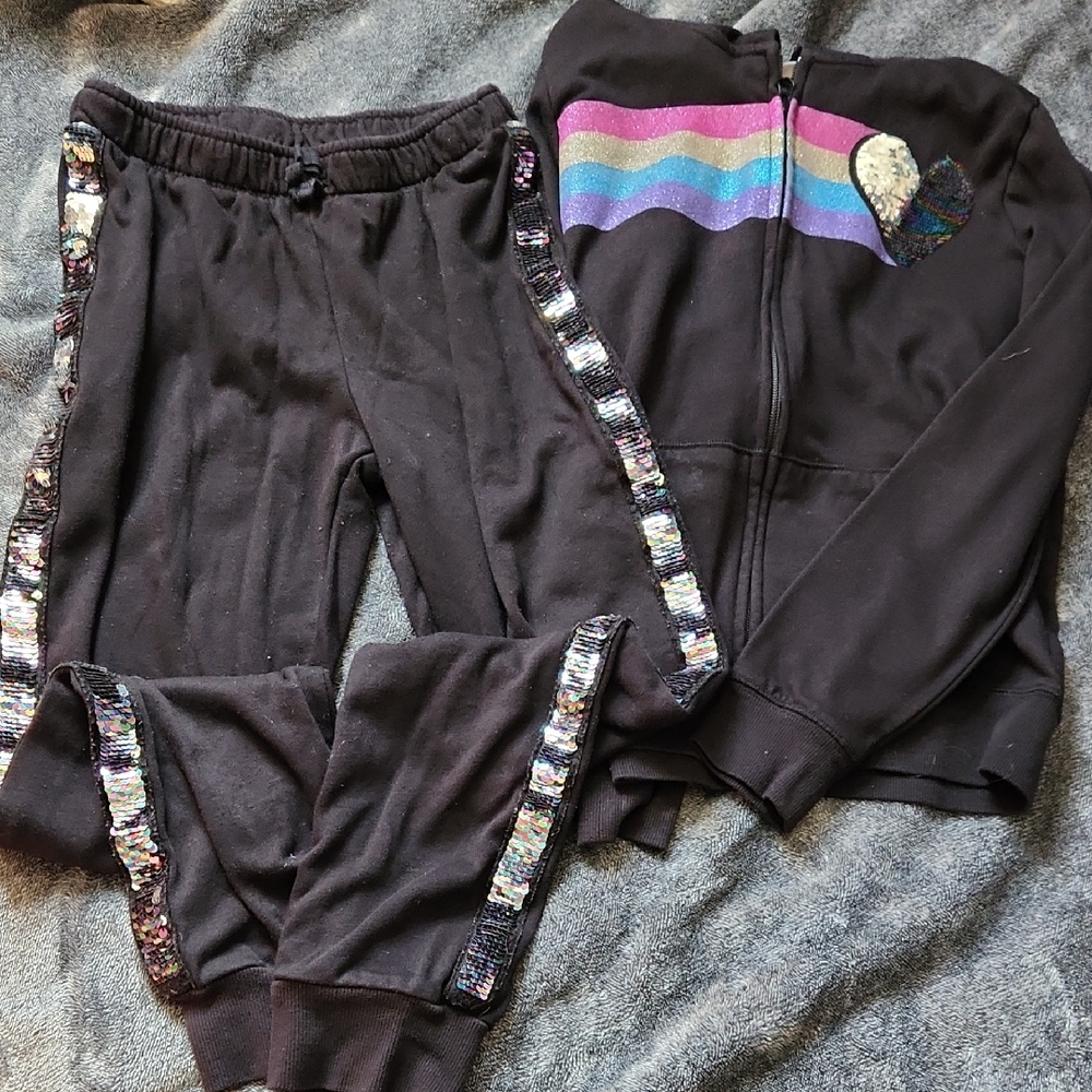 Place Black Sweatpants & Jacket Set with Sequin Details